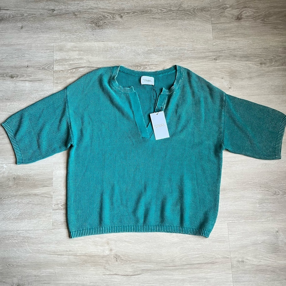 STITCHES & STRIPES NWT V Neck Pullover Knit Sweater Washed Green SZ L Cotton